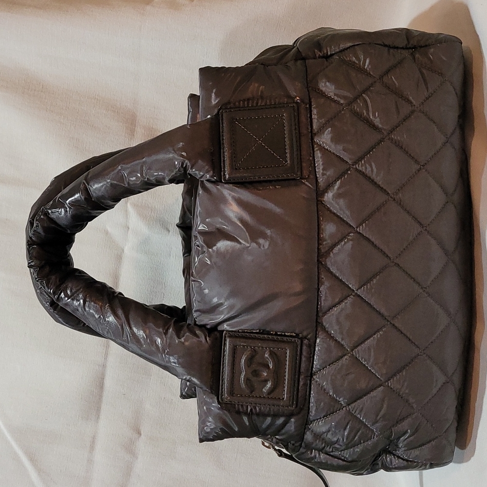CHANEL Quilted Puffer Tote Bag in Dark Brown